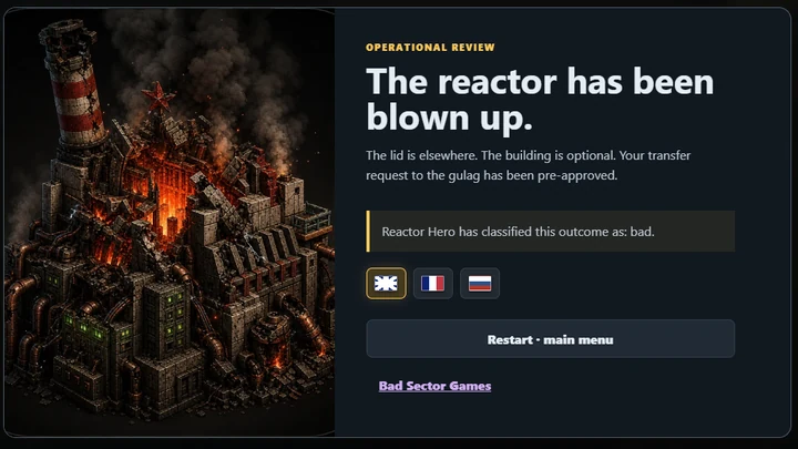 Reactor Hero reactor-destruction report.