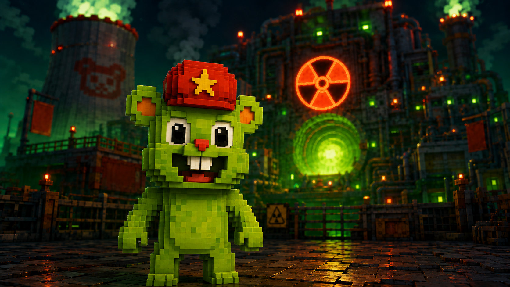 Reactor 4 influence artwork mixing classic base-building structure mood with dark cute cartoon energy.